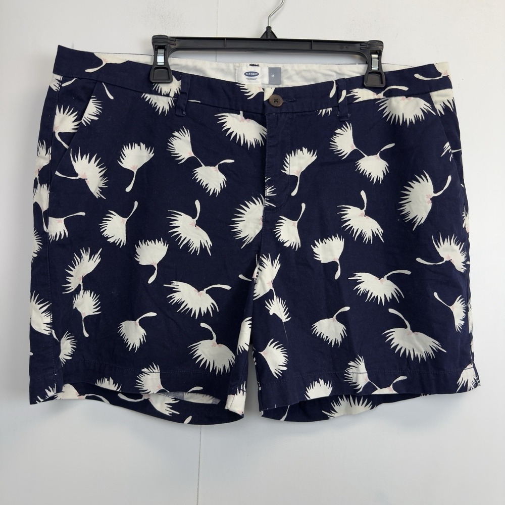 Old Navy Womens 16 Navy Blue Floral Print Mid Rise Casual Chino Shorts‎ 5.5"